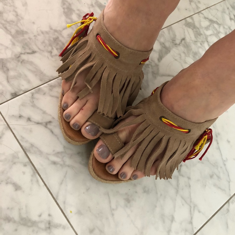 Leather Fringe espadrille wedges